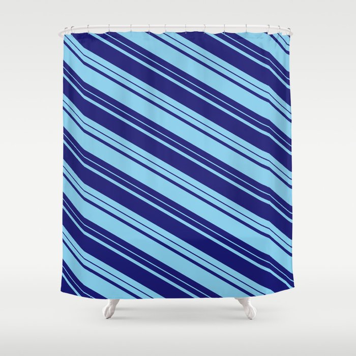 Midnight Blue and Sky Blue Colored Lines Pattern Shower Curtain
