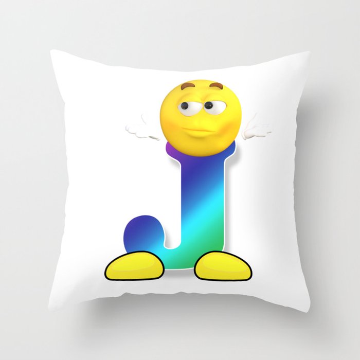 Letter J Alphabet Smiley Monogram Face Emoji Shirt for Men Women Kids Throw Pillow