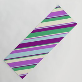 [ Thumbnail: Eye-catching Orchid, Powder Blue, Purple, Sea Green & Beige Colored Stripes/Lines Pattern Yoga Mat ]