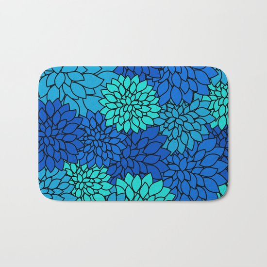 Floral Pattern - Shades of Blue Flower Patterns Bath Mat