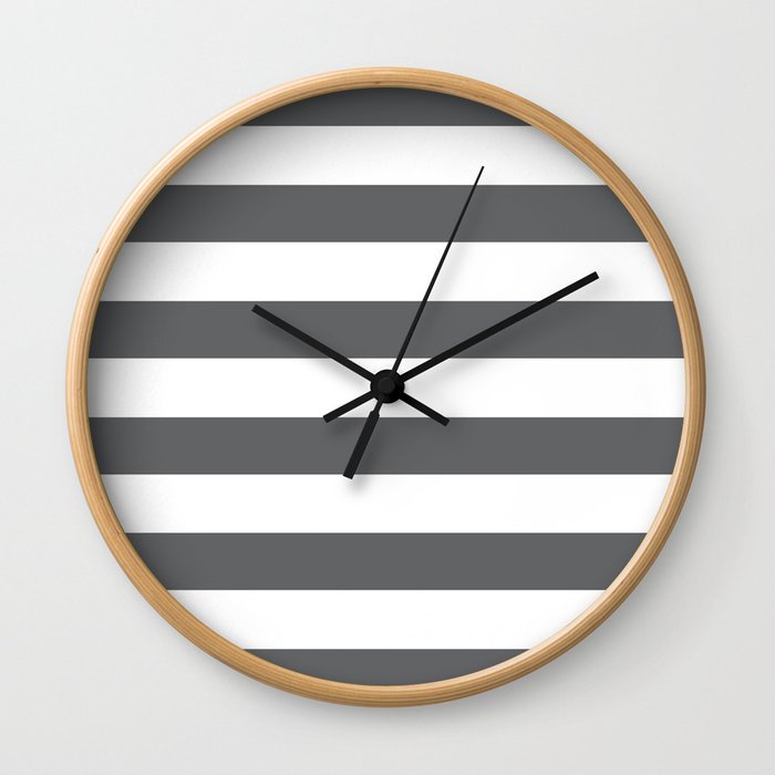 Simply Striped in Storm Gray and White Wall Clock