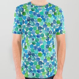 Watercolor Connected Blue Circles - seamless pattern All Over Graphic Tee
