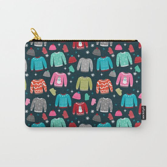 Winter Sweater weather festive holiday snowflakes snow day fun sledding Carry-All Pouch