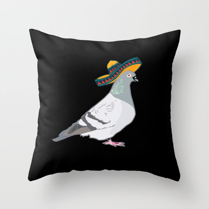 Funny pigeon pigeons with sombrero hat fun Throw Pillow