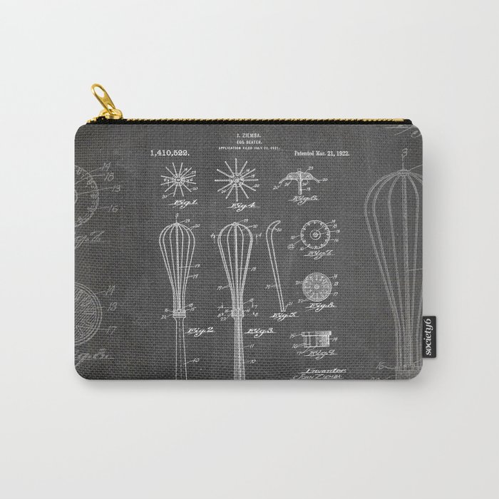 Whisk Patent - Baking Art - Black Chalkboard Carry-All Pouch