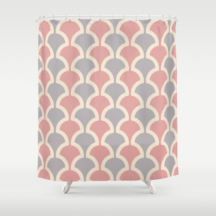 Classic Fan or Scallop Pattern 418 Gray and Dusty Rose Shower Curtain