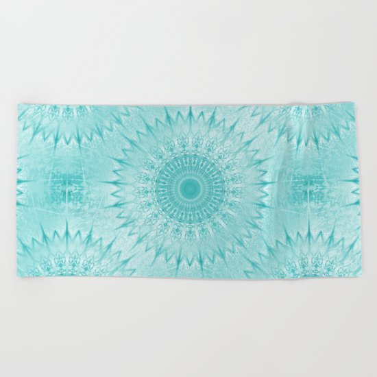 Turquoise Metallic Mandala Beach Towel