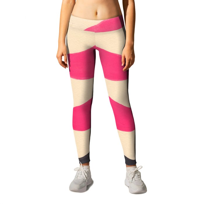 Colorful Pink Geometric Triangle Pattern With Black Accent Leggings
