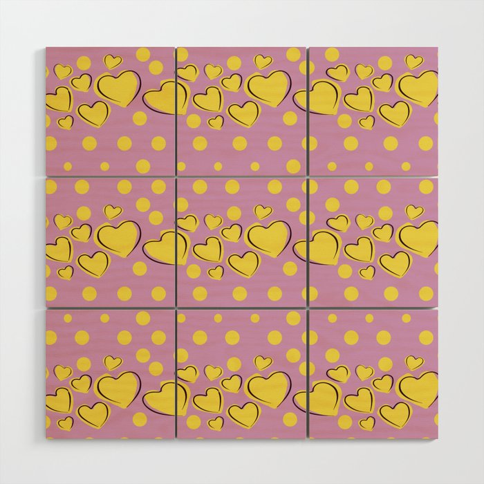 Orchid Pink And Yellow Heart Polka Dots,Pink And Yellow Heart Pattern,Pink And Yellow Polka Dot Back Ground,Pink And Yellow Abstract,Pink And Yellow Valentines Heart Pattern. Wood Wall Art