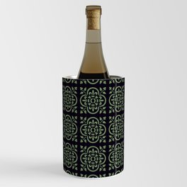 Art Deco Style Fleur De Lis Pattern Green On Black Wine Chiller