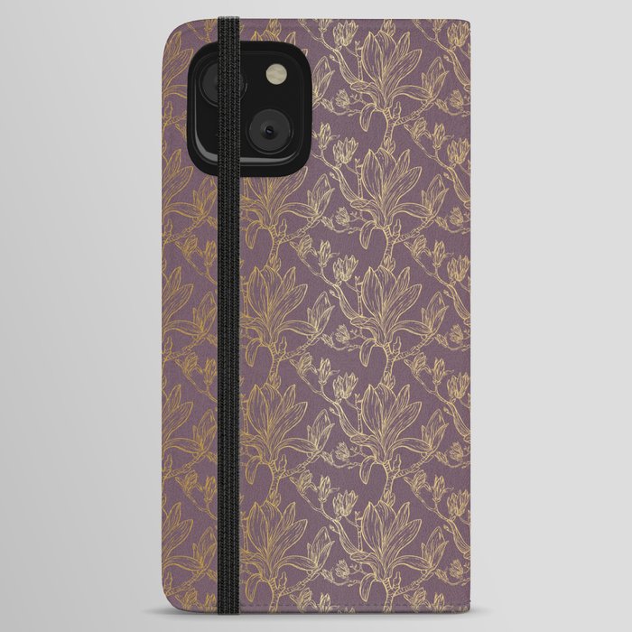 Royal Magnolia Seamless Pattern Purple iPhone Wallet Case