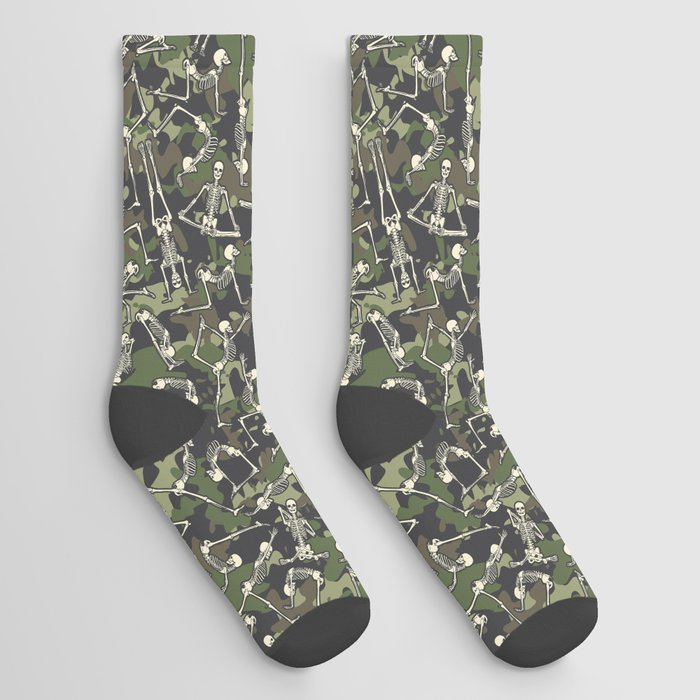 Yoga Skeleton Military Camo Camouflage Pattern Woodland Socks