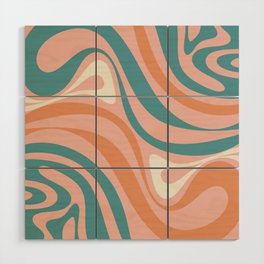 New Groove Colorful Retro Swirl Abstract Pattern Pink Orange Teal Wood Wall Art