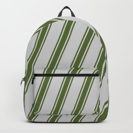 [ Thumbnail: Light Gray & Dark Olive Green Colored Pattern of Stripes Backpack ]