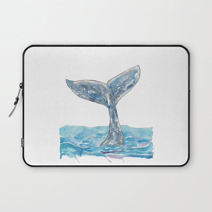 Humpback whale tail watercolor painting Laptop Sleeve