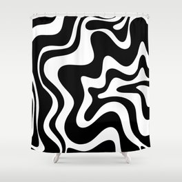 Liquid Swirl Abstract Pattern in Black and White Shower Curtain