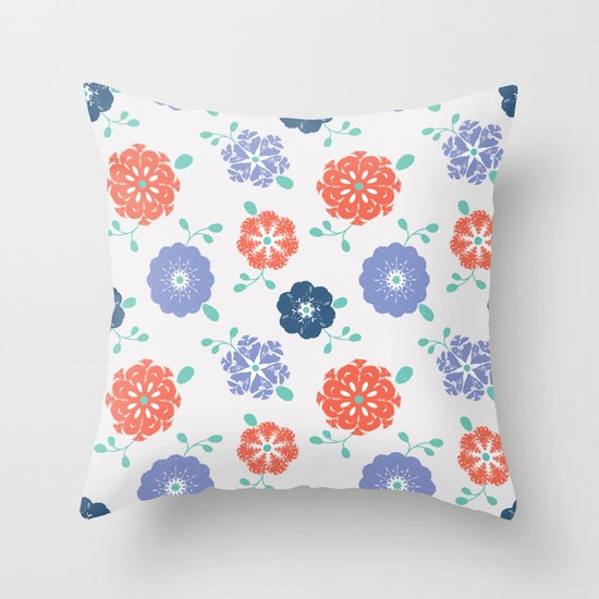 Block Print Flowers Throw Pillow