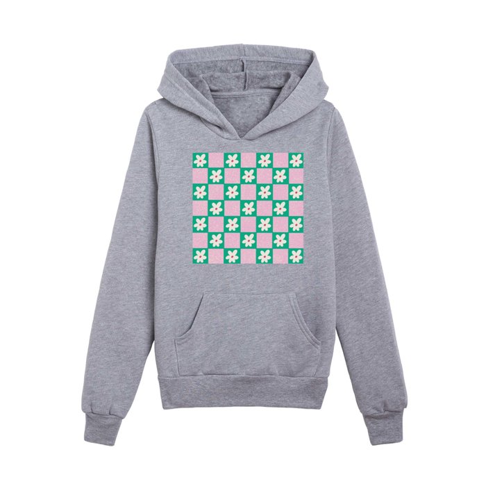 Sprinkle Spring of Daisies - Pink and Bright Green Kids Pullover Hoodie