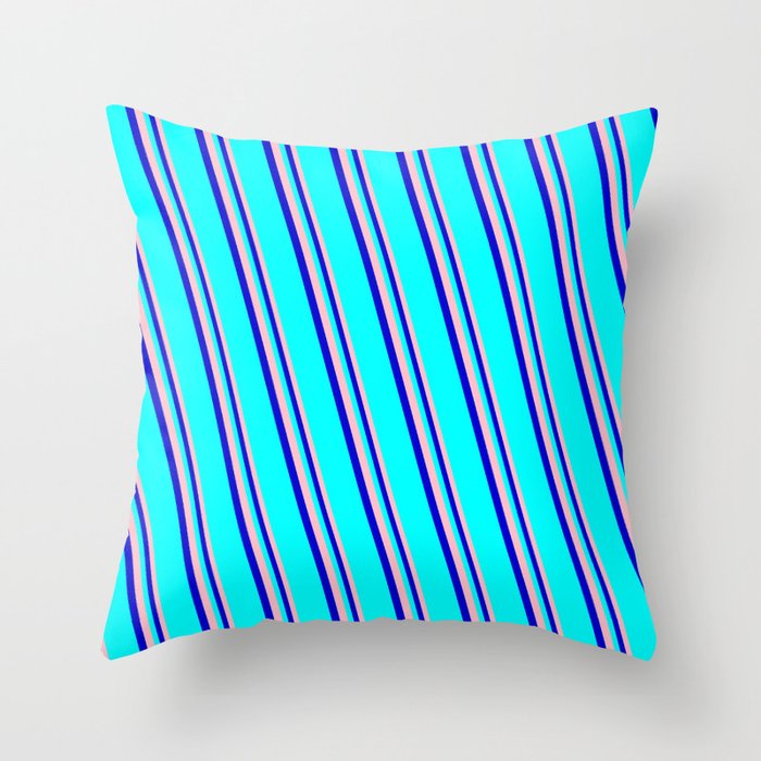 Pink, Blue, and Cyan Colored Lines Pattern Throw Pillow