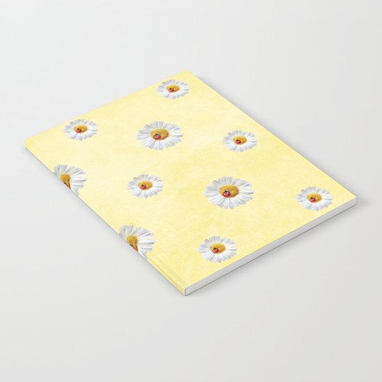 Daisies in love- Yellow Daisy Flower Floral pattern with Ladybug on #Society6 Notebook