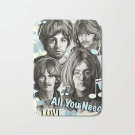 All You Need Is Love Bath Mat | Drawingcollage, People, Black And White, Chalk Charcoal, Mixed Media, Figurative, Pop Art, Music, Allyouneedislove, Typography 