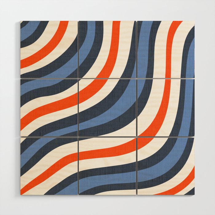 Red, White and Blue Skater Stripe Retro Modern Abstract Independence Day Fourth Of July Street Style Wood Wall Art