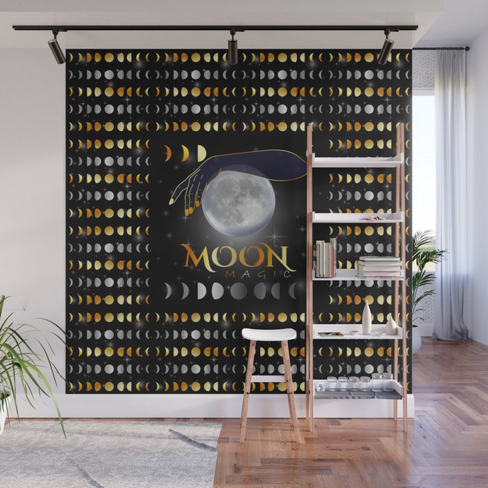 Moon and mystical womans hands on full moon Wall Mural