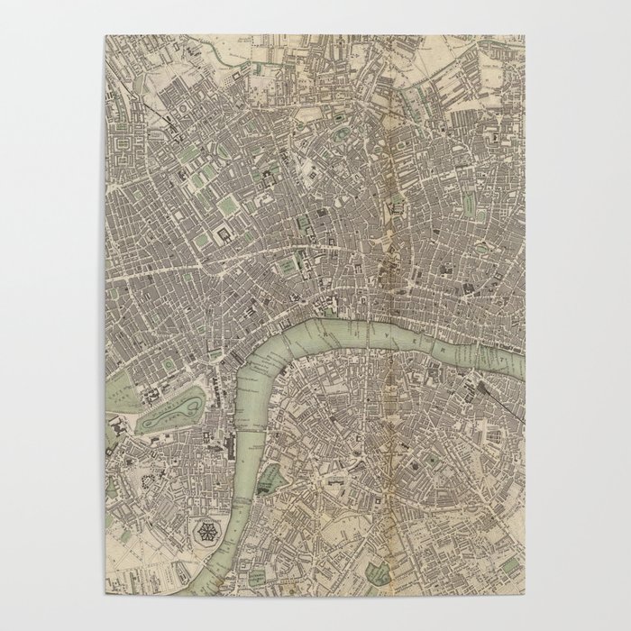 Vintage Map of London England (1843) Poster