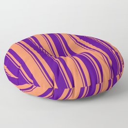 [ Thumbnail: Indigo and Coral Colored Lined Pattern Floor Pillow ]