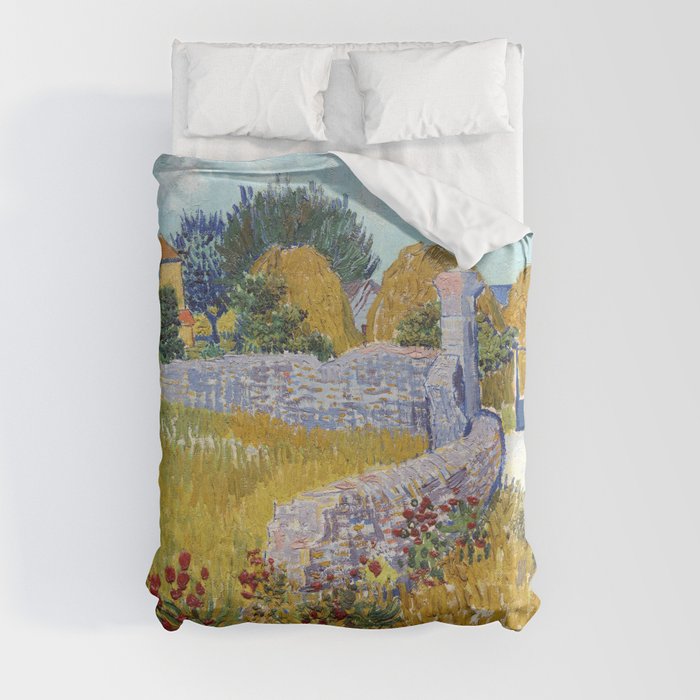 Impressionist Painting Farmhouse in Provence (1888) by Vincent Van Gogh Duvet Cover