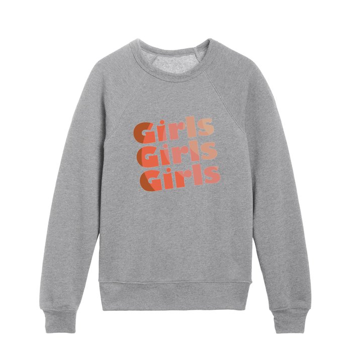 girls girls girls- typography- retro skin tone curvy colors Kids Crewneck