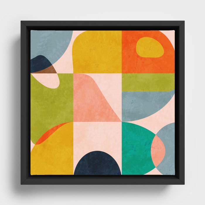 mid century abstract shapes spring I Framed Canvas