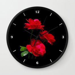 Red roses on black background Wall Clock