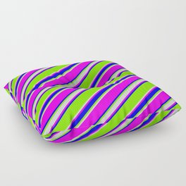 [ Thumbnail: Green, Light Gray, Fuchsia & Blue Colored Stripes/Lines Pattern Floor Pillow ]
