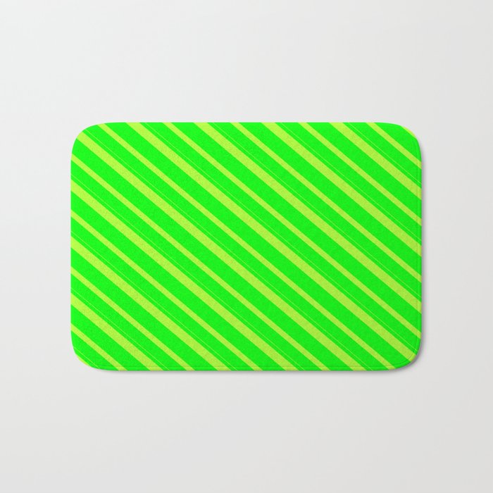 Lime and Light Green Colored Lines/Stripes Pattern Bath Mat