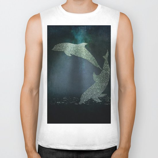 Playing glitter effect Dolphins- Dolphin Animal Sea Ocean #Society6 Biker Tank