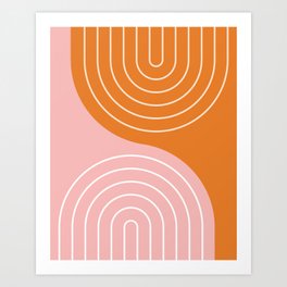 Geometric Lines Rainbow Abstract 14 in retro pink and vintage orange Art Print