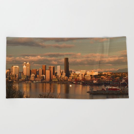 Seattle Cityscape Beach Towel