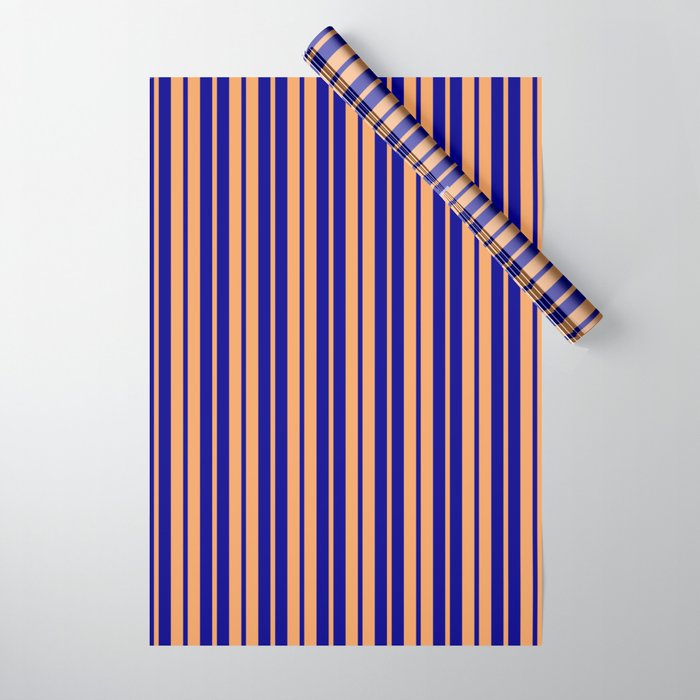 Brown & Dark Blue Colored Stripes Pattern Wrapping Paper