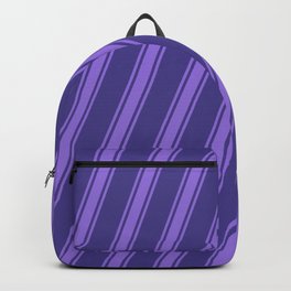 [ Thumbnail: Dark Slate Blue and Purple Colored Stripes Pattern Backpack ]