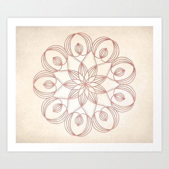 Mandala Floweret Rose Gold on Cream Art Print