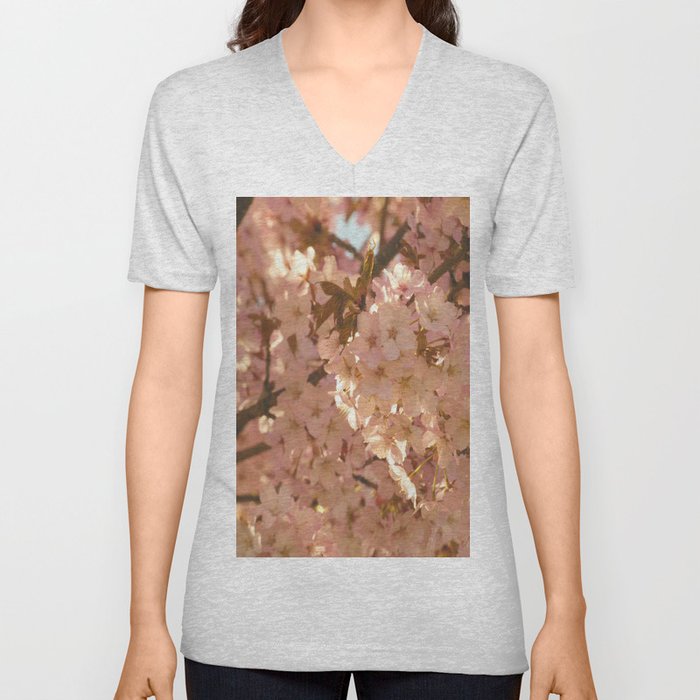 Spring Cherry Blossom in the Scottish Highlands V Neck T Shirt
