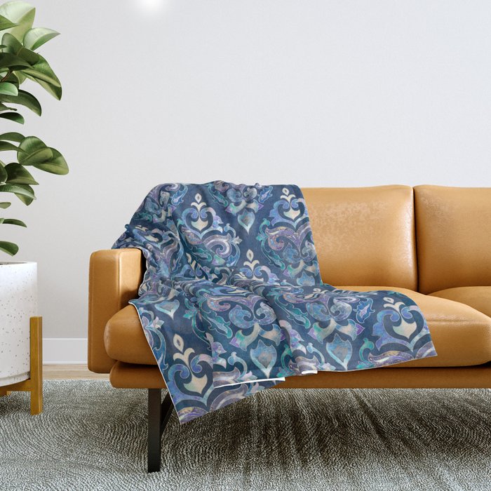 Persian Floral pattern blue and silver Throw Blanket