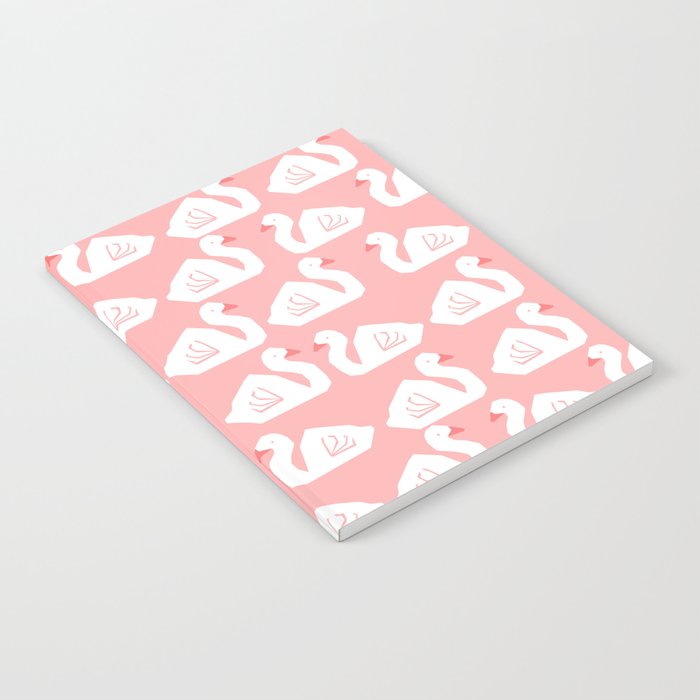 Swan minimal pattern print pink and white bird illustration swans nursery decor Notebook