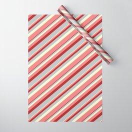 [ Thumbnail: Light Yellow, Light Coral, Red, and Grey Colored Lines/Stripes Pattern Wrapping Paper ]