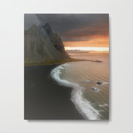 Dreamy sunrise at Stokksnes black sand beach on the Icelandic east coast – Landscape Photography Metal Print | Travel, Beach, Landscape, Wave, Dawn, Clouds, Light, Nature, Iceland, Soft 