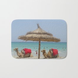 Camels on the beach  Bath Mat