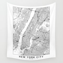 New York City White Map Wall Tapestry