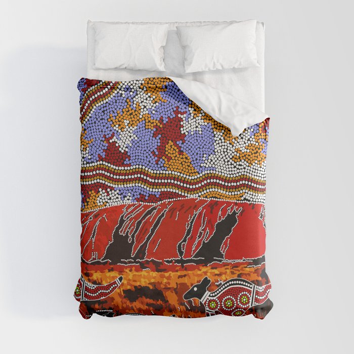 Uluru (Ayers Rock) Authentic Aboriginal Art Duvet Cover