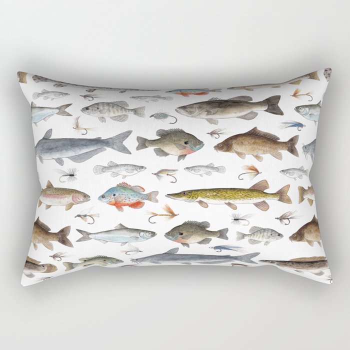 Freshwater Fish with Flies Rectangular Pillow